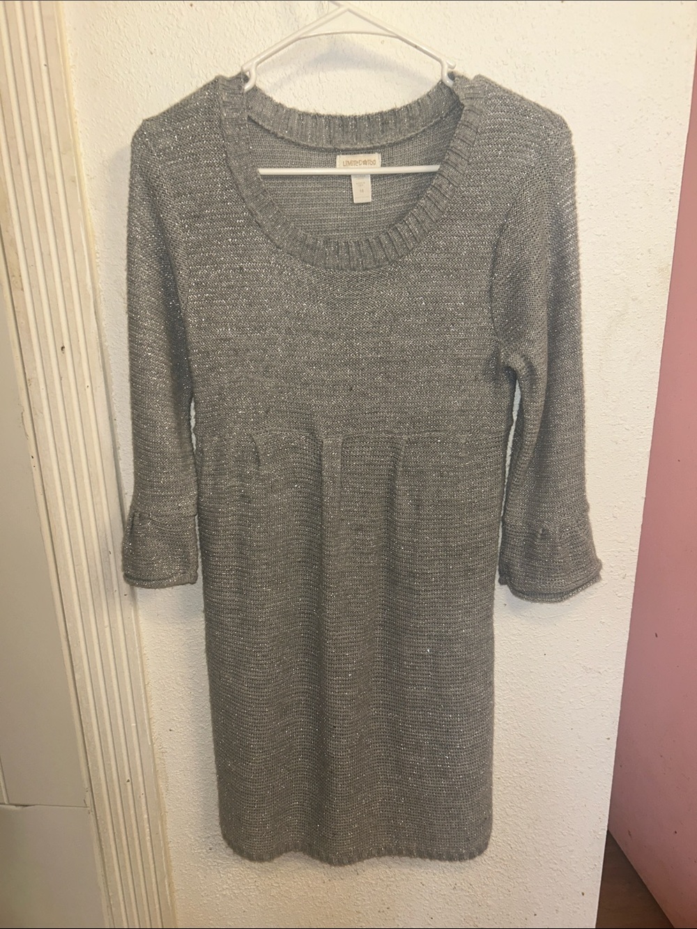 Vintage Limited Too Metallic Gray Knit Sweater Dress with Subtle Sparkle